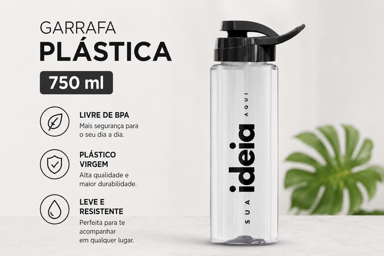 Kit 220 Squeeze 750ml Transparente Personalizado Tampa Preta 1 Kit 220 Squeeze 750ml Transparente Personalizado Tampa Preta