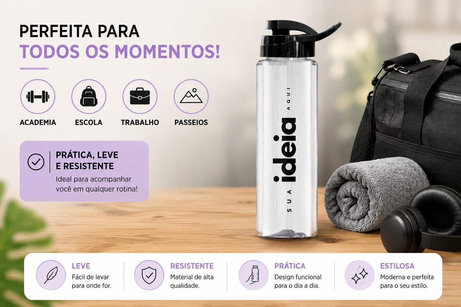 Kit 220 Squeeze 750ml Transparente Personalizado Tampa Preta 2 Kit 220 Squeeze 750ml Transparente Personalizado Tampa Preta - Imagem 2