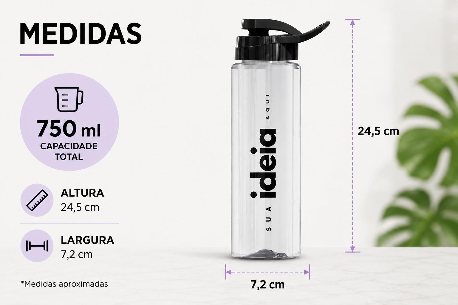 Kit 220 Squeeze 750ml Transparente Personalizado Tampa Preta 3 Kit 220 Squeeze 750ml Transparente Personalizado Tampa Preta - Imagem 3